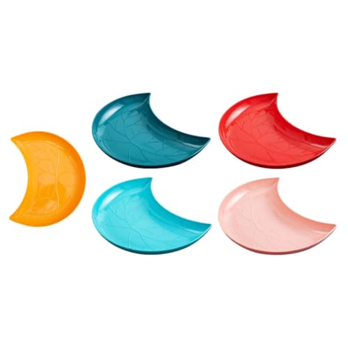 Cabilock 5pcs Moon Shaped Snack Trays for Fruit and Dessert, Mixed Colors