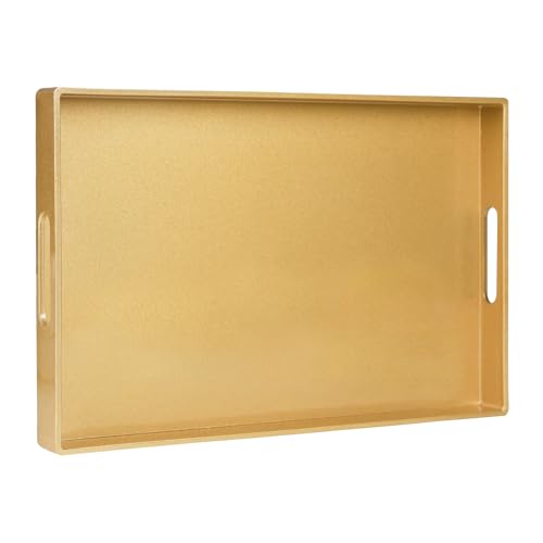 MAONAME Gold Decorative Tray for Coffee Table, Serving Tray with Handles - color: Gold, size: 15.8" x 10.2" x 1.4"