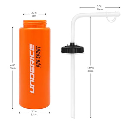 UICE Water Bottle with Straw,1 Liter Easy Squeeze Bottles for Hockey Curved Long Straw Built In Finger Grip,Sports Water Bottle for Football, Lacrosse, Boxing,Fitness-Black - color: black