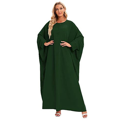 Women's One-piece Prayer Dress Muslim Abaya Dress Islamic Maxi Abaya Kaftan - color: Green