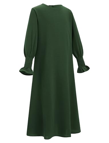 OBEEII Abaya for Girls Muslim Long Sleeve Prayer Dress Ramadan Kaftan Abaya with Hijab Islamic Clothing Arabic Eid Robe - color: Green, size: 3-4T