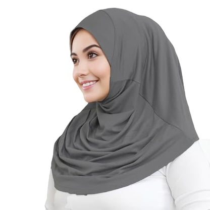 Ready to Wear Hijab for Women Instant Hijab Soft Muslim Scarf for Prayer Islamic Clothes Jersey Abaya - color: Dark Grey