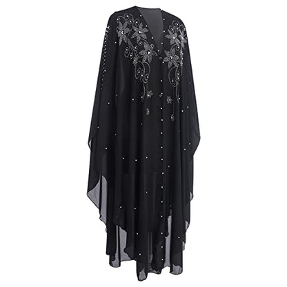 OBEEII Muslim Dress for Women Loose Batwing Sleeved Hooded Beaded Embroidery Long Abaya Dress Kaftan Abayas Islamic Robe - color: Bs01