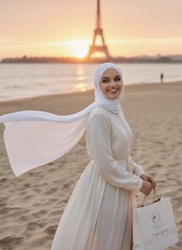 Instant Chiffon Hijab, Ready to wear hijab, modal wrap, Abaya, modern Instant Scarf, Soft breathable scarf - color: White S2