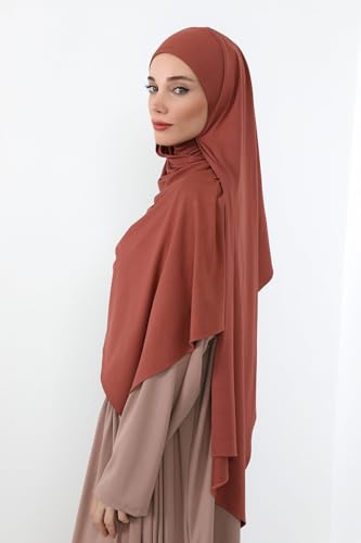 Aisha's Design Neck-Covering Practical Jersey Hijab with Built-In Ninja Bonnet - color: Cinnamon