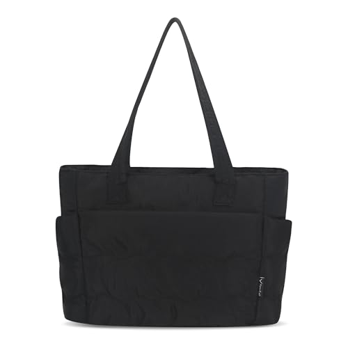 Hynes Eagle Tote Bag for Women Quilted Travel Bag Lightweight Puffer Tote Shoulder Handbag with Compartments Work/Gym/Teacher - color: Black
