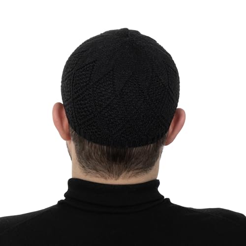 Modefa Men's Islamic Turkish Diamond Pattern Knitted Kufi Hats for Men - Islamic Muslim Headwear for Men - Prayer Cap Takke - color: Black
