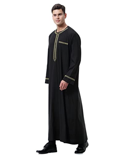 Thobe 남성용 무슬림 의류 카프탄 잘라비야 아바야 아랍 코스튬 라운드넥 긴소매 - color: 블랙-7., size: 40