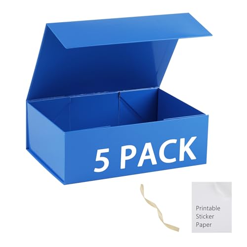 Blue Gift Box,13x11x5.3 Large Gift Boxes With Lids For Presents Includes Ribbon And Diy Printable Sticker Paper,Bridesmaid Proposal Box,Magnetic Gift Box For Birthday,Wedding,Graduation - color: 13x11x5.3inch-Blue-Pack 5