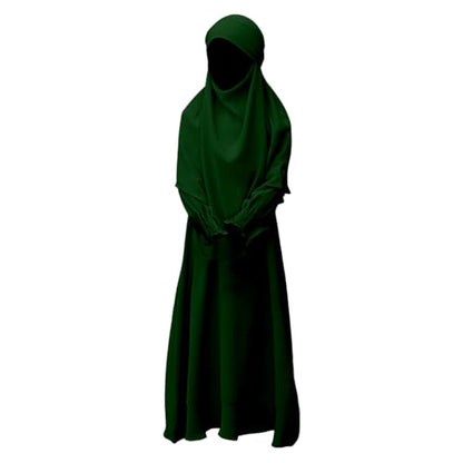 Muslim Dress for Girls Prayer Abaya with Hijab Toddler Islamic Cardigan Clothes Kaftan Robe Maxi Dresses Ramadan - color: Green, size: 5-6 Years