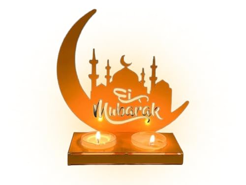 Ramadan Decorations for Home,Eid Mubarak Decorations,Golden Moon Eid Mubarak Decoration,Ramadan Mubarak Sign,Ramadan Candlestick,for Islamic Muslim Table Indoor Decor Gifts