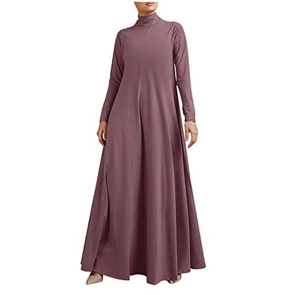 Xiaojmake Women Turtleneck Tunic Dresses Casual Long Sleeve Maxi Dress Long Sleeve Floore Length A Line Long Prayer Dress - color: Pink, size: Medium