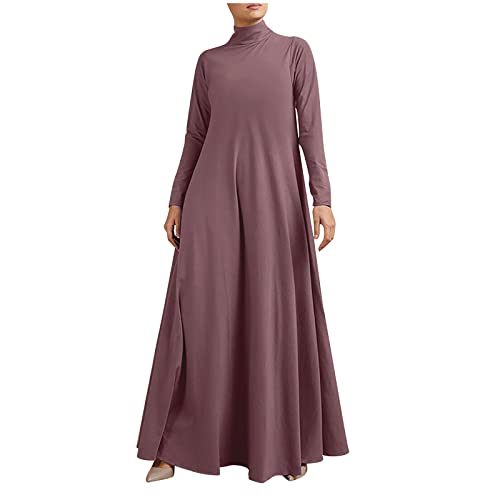 Xiaojmake Women Turtleneck Tunic Dresses Casual Long Sleeve Maxi Dress Long Sleeve Floore Length A Line Long Prayer Dress - color: Pink, size: XX-Large