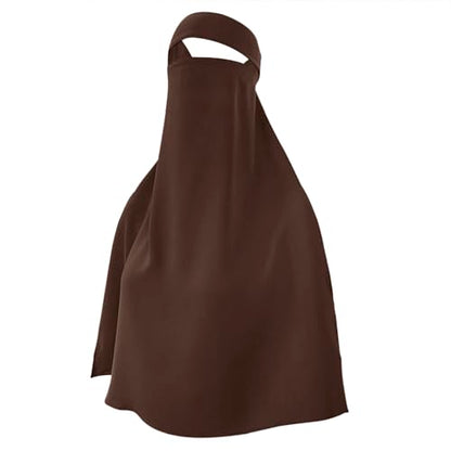 Single Layer Niqab, Soft Chiffon Muslim Veil Face Cover, One Layer Nose Piece, Hijab Prayer Face Mask for Women Men - color: Brown_b