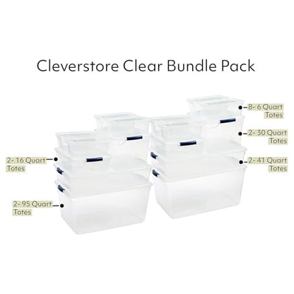 Rubbermaid Cleverstore Clear Dorm Variety 16-Pack, Made in USA, Stackable Large Clear Storage Bins with Lids, See-Through Plastic Storage, with Latching Lids, BPA-Free - size: Variety - 16 Pack