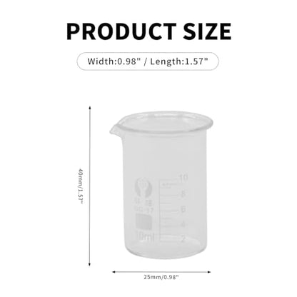 3Pcs 10ml Small Glass Beaker with V-Shaped Spout, Low Form Borosilicate Glass Graduated Printed Scale Measuring Cups for Home Classroom Craft Project - size: 10ml
