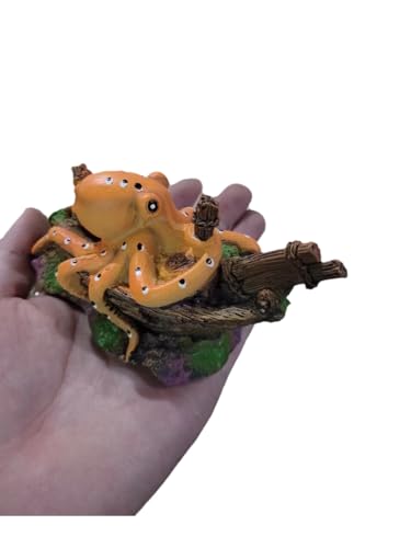 Small Aquarium Decoration Cute Octopuse Design Fish Tank Ornament Shipwreck Landscaping for Mini Small 5 10 Gallons Fish Turtle Tank