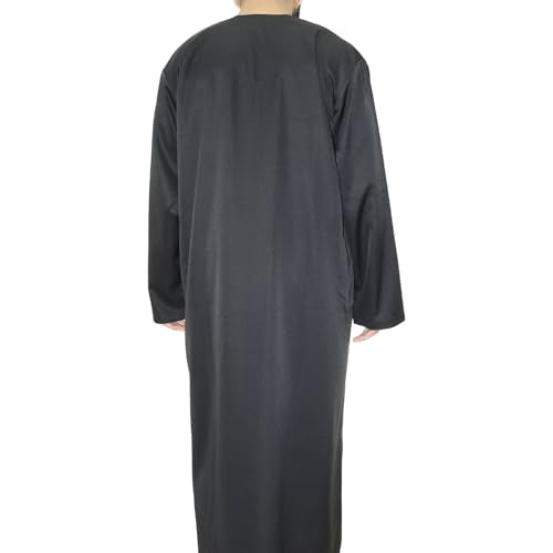Emirati Thobes Collection Men Dress Caftan Handmade with Embroidery Tread Long Sleeve with Two Pockets - color: Black, size: Small