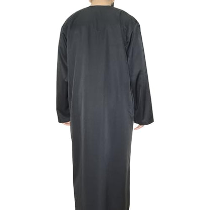Emirati Thobes Collection Men Dress Caftan Handmade with Embroidery Tread Long Sleeve with Two Pockets - color: Black, size: Small