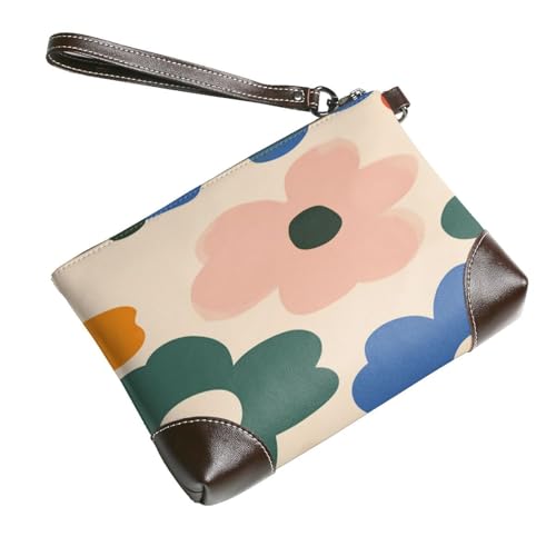 Leather Clutch Purse for Women, Large Capacity Wristlet Wallet with Removable Strap, Zip Handbag - color: Vibrant Floral