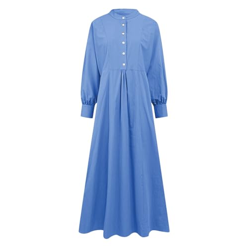 Dress for Women Muslim Long Sleeve Button Down Dress Shirt Prayer Casual Clothes Summer Fashion Outfits - color: Blue, size: Large