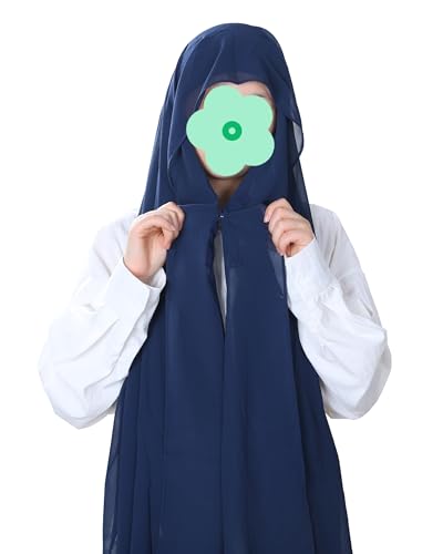 Magnetic Chiffon Hijab Scarf for Women, Quick Snap Closure Headscarf, Breathable Muslim Headwrap with Under Cap - color: Royal Navy