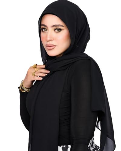 Instant Chiffon Hijab 3-in-1 with Built-in Magnets and Attached Match Undercap, Women Hijabs Set. - color: Black