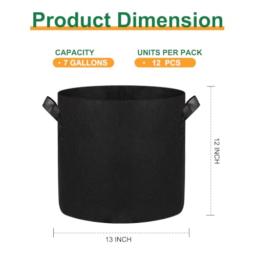 12-Pack 7 Gallon Grow Bags, 300G Thickened Nonwoven Garden Pots,Heavy Duty Fabric Pots with Reinforced Handles - size: 7 Gallons