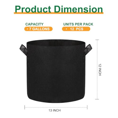 12-Pack 7 Gallon Grow Bags, 300G Thickened Nonwoven Garden Pots,Heavy Duty Fabric Pots with Reinforced Handles - size: 7 Gallons