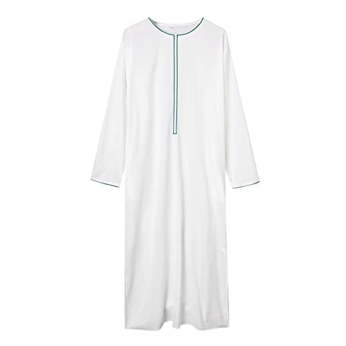 Alalaso Mens Kaftan Thobe Islamic Saudi Arabic Middle East Robes Solid Color Lightweight Long Sleeve Clothing Ramadan Jubbah - color: 1-white, size: Large