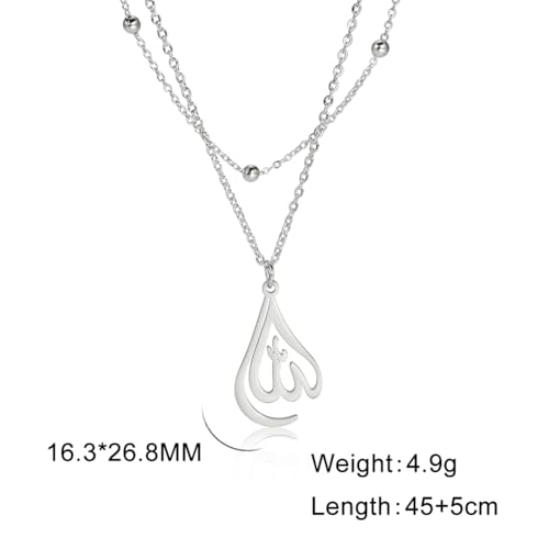 LIKGREAT Allah Necklace for Women Ayatul Kursi Muslim Necklace Allah Pendant Necklace Islamic Muslim Jewelry - color: silver, style: heart shape-double link chain