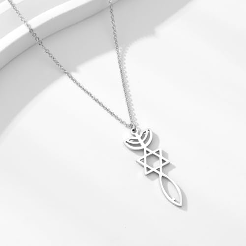 Stainless Steel Jewish Jewelry - Star of David/Hamsa Hand/Menorah/Israel Map Pendant – Israel Necklace for Women & Men - Religious Gifts for Hanukkah, Bar Mitzvah include a Gift Box - color: Silver-Messianic Seal Necklace