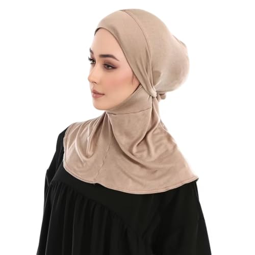 Yeieeo Adjustable Instant Hijab, Full Neck Coverage Breathable Jersey Headscarf for Muslim Women - color: Khaki