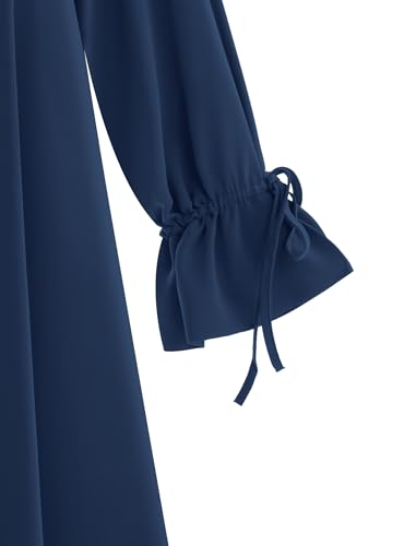 ABEWIP Muslim Dresses for Women Long Sleeve Tie Cuffs Islamic Prayer Dress Abaya Kaftan Dubai Casual Dress - color: Navy Blue, size: Medium