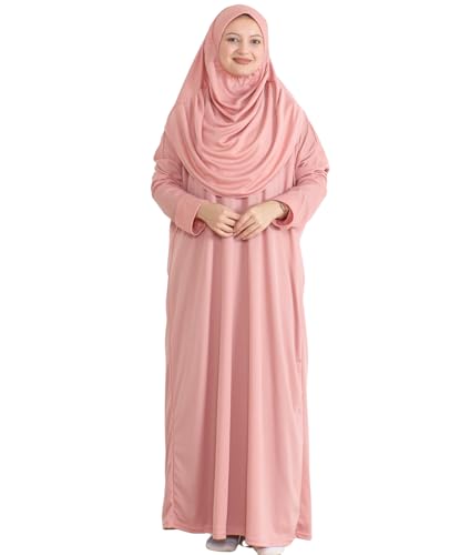 Prien Muslim Dress For Women With Hijab, Abaya, Instant Prayer Clothes Set, Islamic Wear, Dubai Kaftan Jilbab Burqa - color: Rose, size: 3X-Large-6X-Large