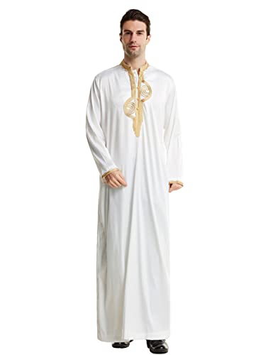 Islamic Mens Clothing Kaftan Maxi-Muslim Male Shirt Long Sleeve Abaya Dubai Cotton… - color: White-e, size: Medium