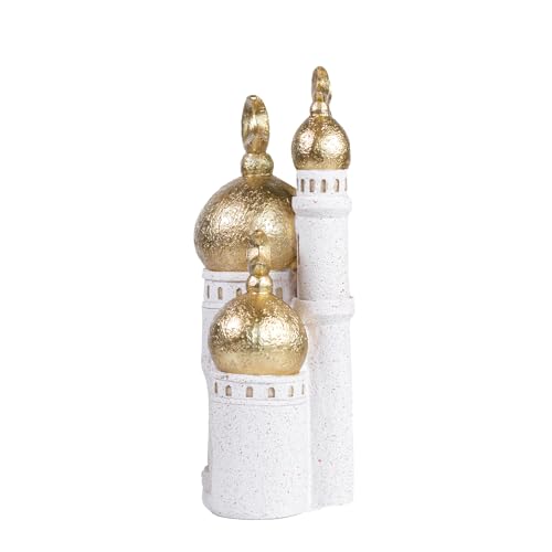 Hebdids，Mubarak Decorative ，White and Gold, 10.24 x 7.09 x 3.54 inches, Modern Style, Resin Material ， Mosque Castle Sculpture - size: 7.09*3.54*10.24in