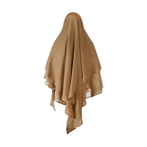 SIQITECHNO Womens Muslim Long Khimar Hijab Scarf Chiffon Sparkling Islamic Arabian Khimar Niqab Ramadan Eid Prayer Scarf Wrap - color: Khaki
