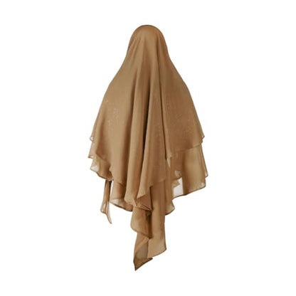 SIQITECHNO Womens Muslim Long Khimar Hijab Scarf Chiffon Sparkling Islamic Arabian Khimar Niqab Ramadan Eid Prayer Scarf Wrap - color: Khaki