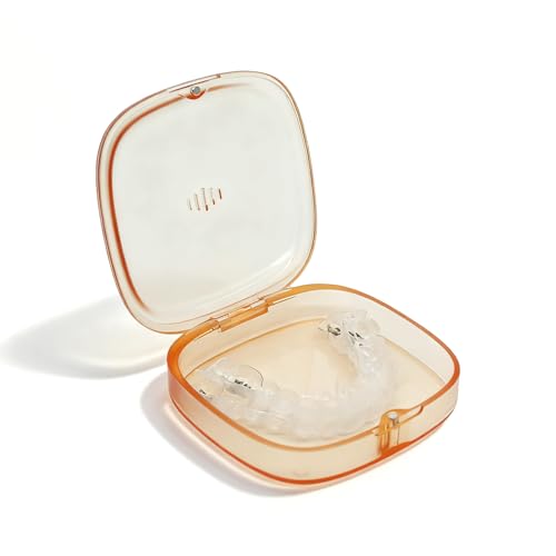 Transparent Slim Retainer Holder, Small Travel Night Guard Container, Stylish Retainer Case with Vent Holes, Thin Aligner Box Compatible with Invisalign(Clear Orange) - color: Clear Orange