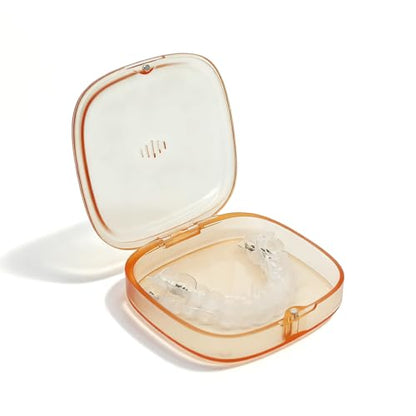Transparent Slim Retainer Holder, Small Travel Night Guard Container, Stylish Retainer Case with Vent Holes, Thin Aligner Box Compatible with Invisalign(Clear Orange) - color: Clear Orange