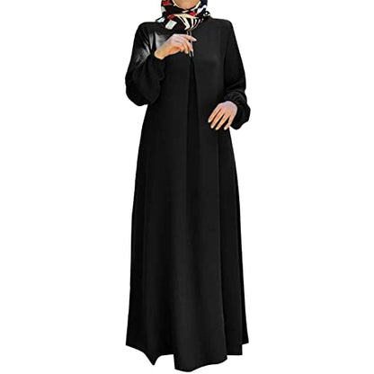 Maxi Dress for Women Long Sleeve Abayas Muslim Prayer Clothes Zipper Long Robe Kaftan Dresses Dubai Loose Dress - color: 2-black, size: XX-Large