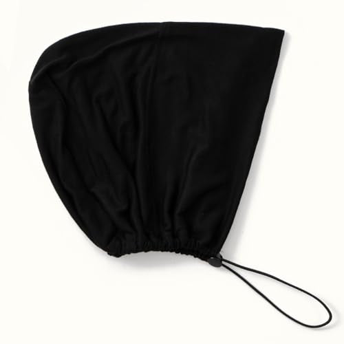 Women's Adjustable Elastic Drawstring Hijab Undercap, Soft Stretchy Jersey Underscarf Hijab Liner Hat - color: Black