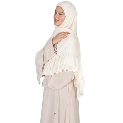 Prayer Hijab for Women Muslim Cotton Blend Lightweight Ruffled Square Scarf - color: Beige