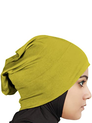 MyBatua Women's 2-Piece Al-Amira Hijab with Under Scarf/Cap/Bonnet in Soft Viscose Jersey, Ready to Wear HJ-129 - color: Mustard Green