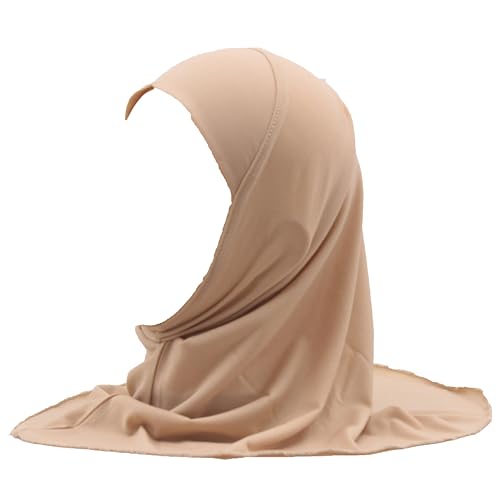 Girls Hijab Muslim Kids Scarf Headwear Solid Color for 2-6 Years Ready to Wear - color: Camel