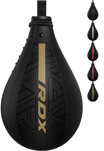 RDX Speed Bag Boxing Ball, Maya Hide Leather Dodge Striking Target with Additional Bladder, MMA Muay Thai Punching Workout Kicking Martial Arts Training Home Gym Exercise Speedball - color: BLACK GOLDEN, size: Speed Bag without Swivel
