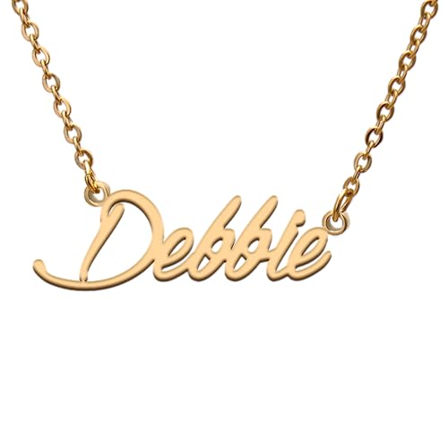 Name Tag Necklaces for Her His Friends Familys Relationship Memory Jewelry Gift - style: Gold Color- Debbie