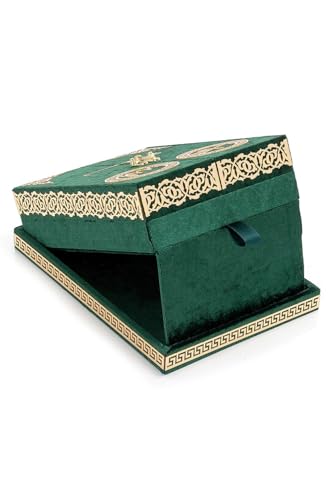 Special Design Quran Velvet Box with Stand with Allah and Muhammad Written | Special Quran Holder Stand | Islamic Gift | Perfect Ramadan,Eid,Birthday,Umrah Gift for Muslim Women Men Child (Green) - color: Green