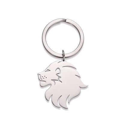 Dreamtimes Lion With King Crown Keychain for Men Stainless Steel Lion Punk Rock Keychain Bag Car Key Pendant Keychain - color: Silver-2